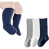 Yeshore Baby Knee High Socks,Seamless Ribbed Cable Knit Newborn Tube Socks Cotton Long Stockings for Toddlers Girls Boys