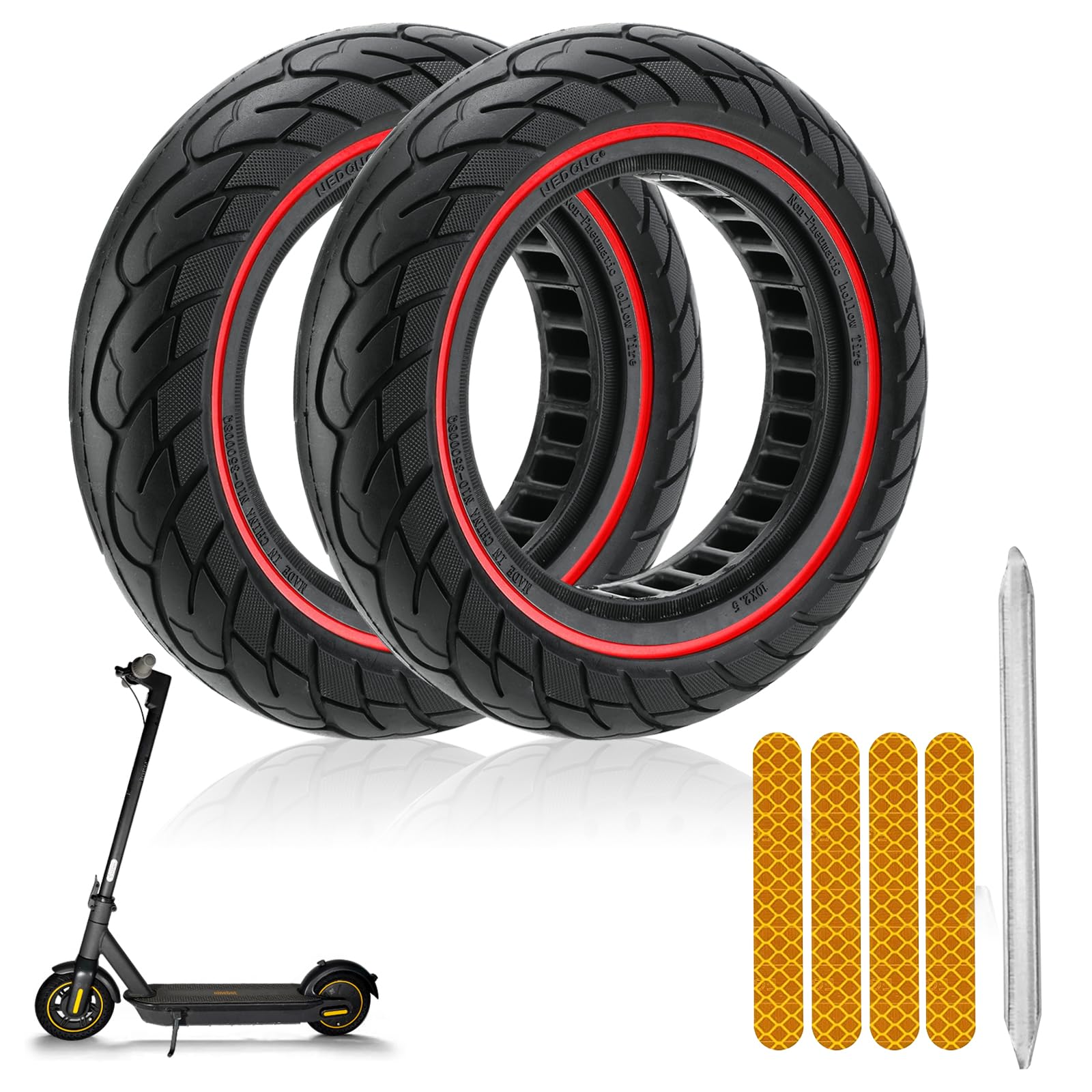 Solid Rubber Tire 10x2.5 Inch for Ninebot Segway MAX G30 G30P G30LP Electric Scooter, Honeycomb Explosion-Proof Double Shock Absorption Front/Rear Tire Replacement 2PCS (Red)