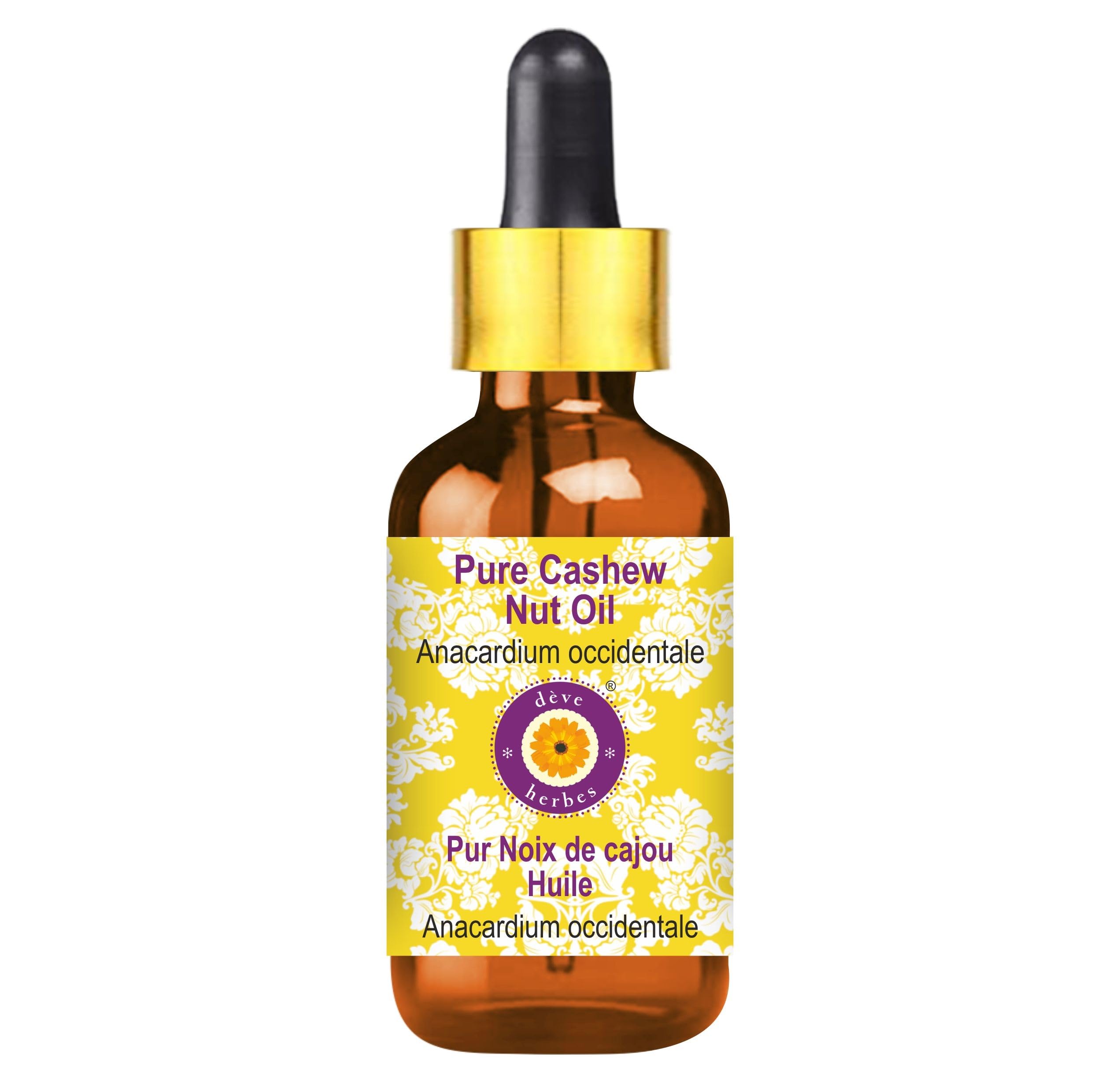 Deve Herbes Pure Cashew Nut Oil (Anacardium occidentale) Non-Sticky | Non-Greasy | For Skin, Hair, Massage & DIY Use 30ml with Glass Dropper
