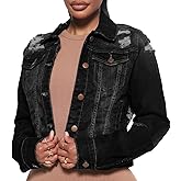 BessCops Denim Jacket for Women Fall Long Sleeve Classic Distressed Butterfly Jean Trucker Jackets