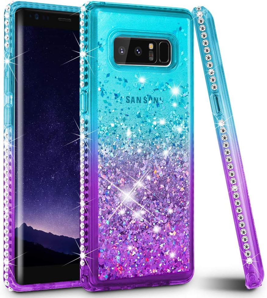 Ruky Galaxy Note 8 Case, Gradient Quicksand Series Glitter Flowing Liquid Floating Sparkly Bling Diamond Soft TPU Girls Women Phone Case for Samsung Galaxy Note 8 (Aqua)