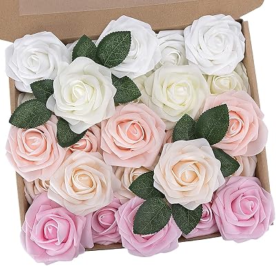 N&T NIETING Artificial Roses 25Pcs Real Touch Foam Roses with Stems