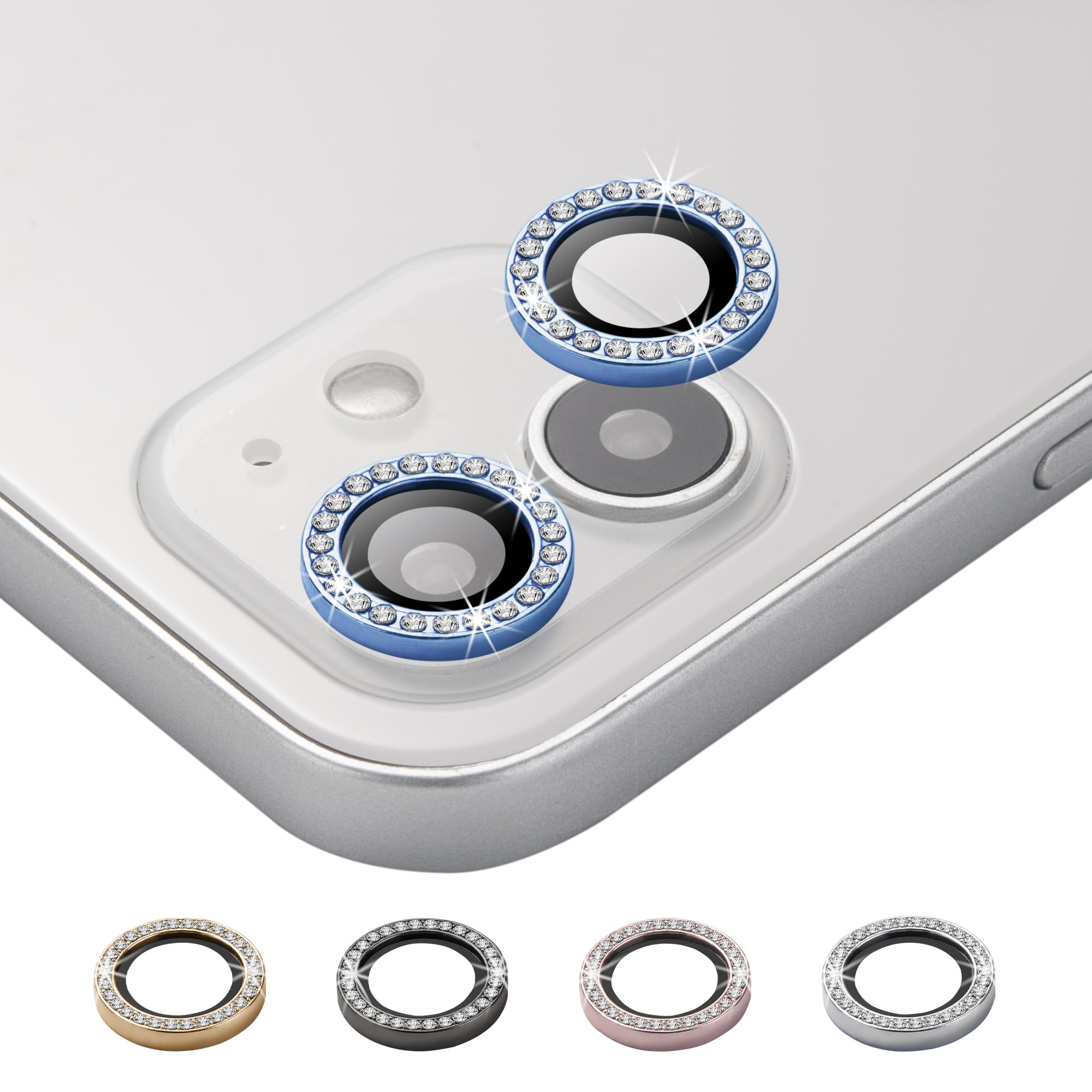 BISLINKS Bling Diamond Camera Lens Ring Cover Protector Tempered Glass Blue Compatible With iPhone 12 Mini