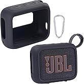 for JBL Go 4 Waterproof Bluetooth Speaker Silicone Cover, Portable Silicone Travel Case with Carabiner, Protective Skin Case (Black) - co2CREA