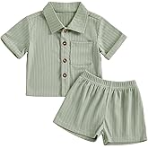 fhutpw Baby Boy Clothes Toddler Infant Leisure Ribbed Button Down Shirt Tops + Shorts Set 2PCS Summer Soft and Smooth Outfit
