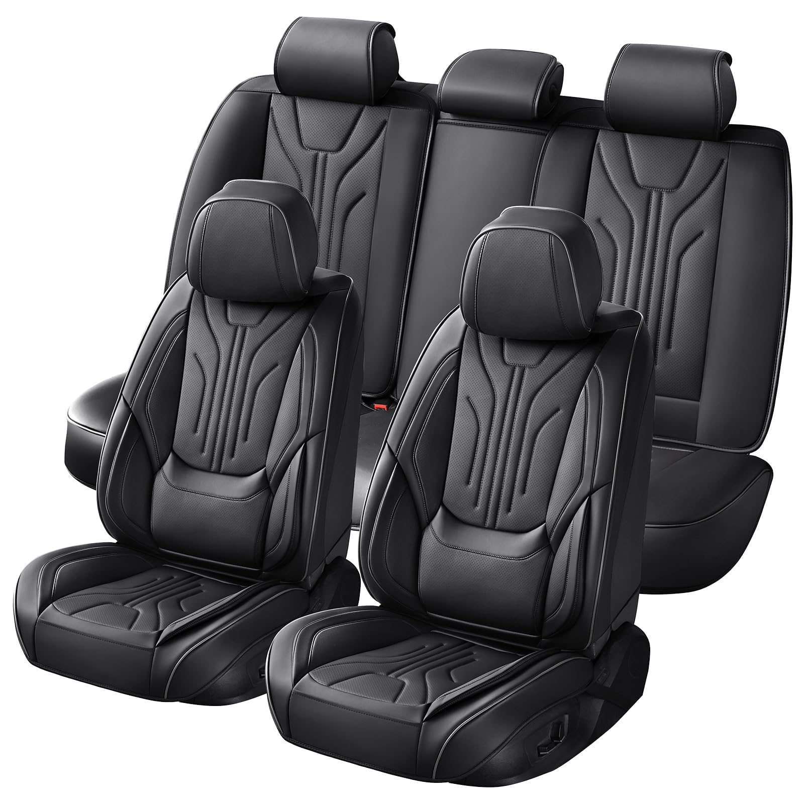 Photo 1 of DOMAL Car Seat Covers Full Set, Universal Fit Faux Leather Cushion Protector, Waterproof Non-Slip Automotive Interior Accessories for Sedans, SUVs, Trucks(Black Full Set)