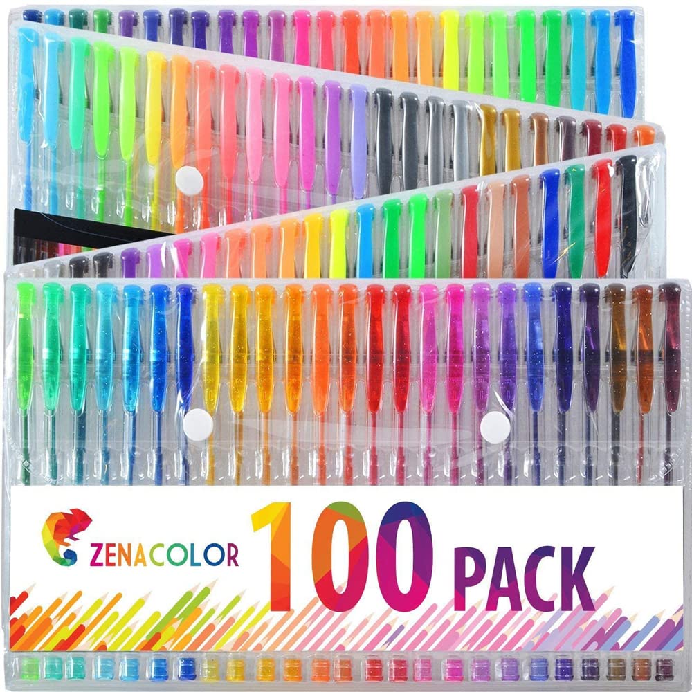 Easylife 100 Coloured Gel Pens, 7 Colour Effects, Glitter Pens, Colouring Pens, Gel Pens for Kids and Adults, Art Pens, Gel Pen Set for Writing and Colouring with a Foldable Case - Fully Guaranteed
