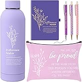FoldTier 6 Pcs Difference Maker Employee Appreciation Gift Thank You Gifts Set 17 oz Stainless Steel Water Bottle Makeup Bag Leather Notebook Pen for Coworkers Teachers Christmas Gift Women(Purple)