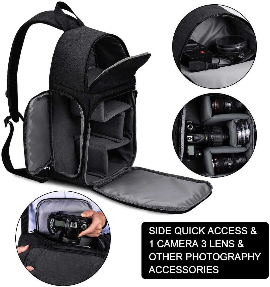 CADeN Camera Bag Sling Backpack for DSLR/SLR Mirrorless Camera Waterproof, Camera Case Compatible for Sony Canon Nikon Camera and Lens Tripod Accessories Black : Camera & Photo