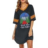 Ekouaer Nightgowns for Women Cotton Night Gown Short Sleeve Sleepwear V Neck Color Block Sleep Shirts Ladies Night Shirts