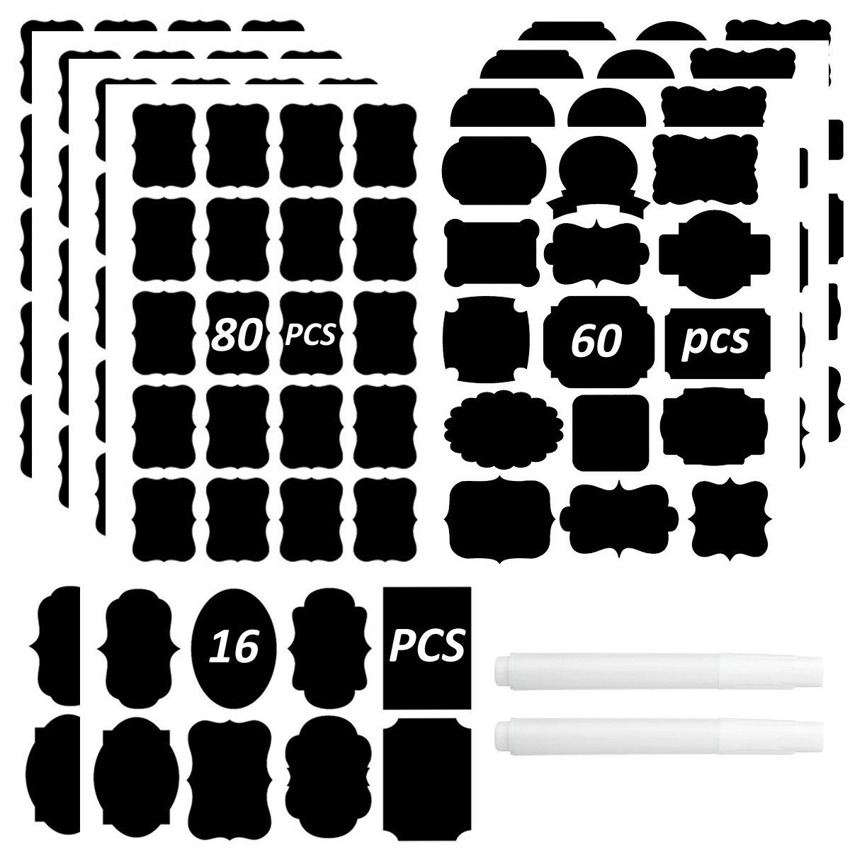 Chalkboard Labels Different Specifications Complete Bundle:156 Premium Reusable Chalkboard Stickers Decorative Label with Bonus 2 Erasable Chalk Markers for Labeling Jars,Pantry,Parties,Canister
