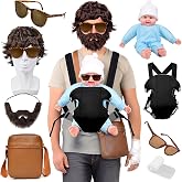MOVINPE Hangover Costume Halloween Accessories Set, Doll Baby Carrier Brown Wig Fake Beard Moustache Crossbody Bag Sunglasses Bandage Film Character Role-Playing Cosplay Costume