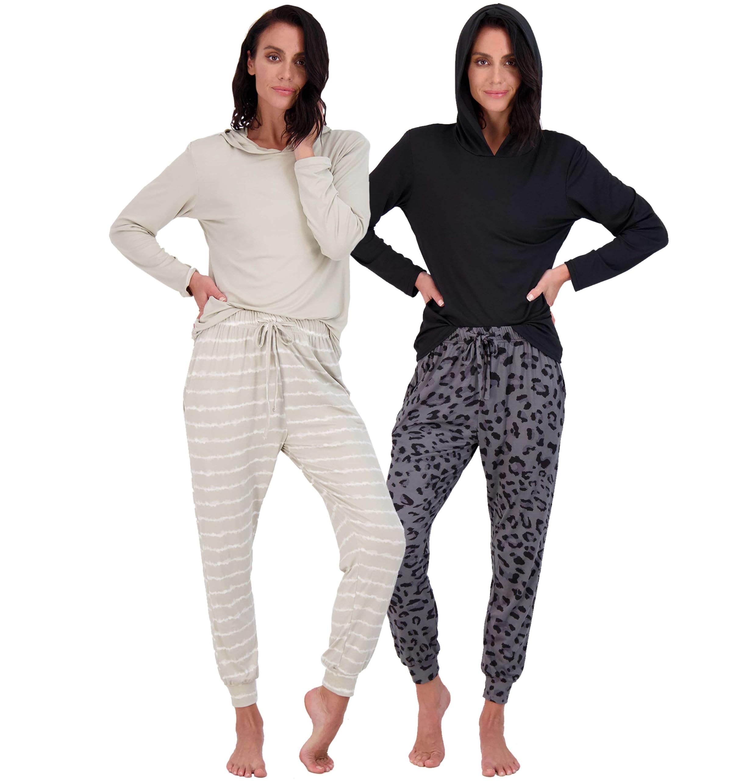 Photo 1 of Real Essentials 2 Pack: Women's Super Soft Long Sleeve Sleep Set - Comfortable Lounge Pajama Casual Hoodie Jogger, Hoodie Set 3, 2X Plus Size