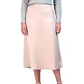 French Connection Women's Satin High-Waisted Midi Skirt - Flared A-Line, Chic Casual Style for Work or Weekend