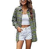 Agoeast Womens Oversized Flannel Plaid Shirts Casual Button Down Blouse Tops with Pockets