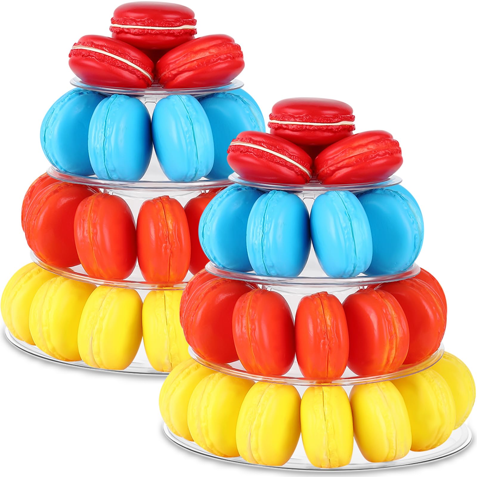 Photo 1 of Juexica 2 Pcs Round Macaron Display Tower Stand 4 Tiers Plastic Cake Rack Macaron Wedding Cupcake Display Food Serving Stands Clear Dessert Tower for Wedding Baby Shower Birthday Decoration