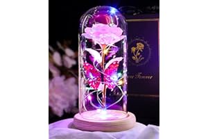 Beferr Christmas Rose Gifts for Women Mom Birthday Gifts, Galaxy Glass Rose Forever Preserved Flowers for Delivery Prime Light Up Rose in Glass Dome with Butterfly Xmas Gifts for Grandma Her Wife