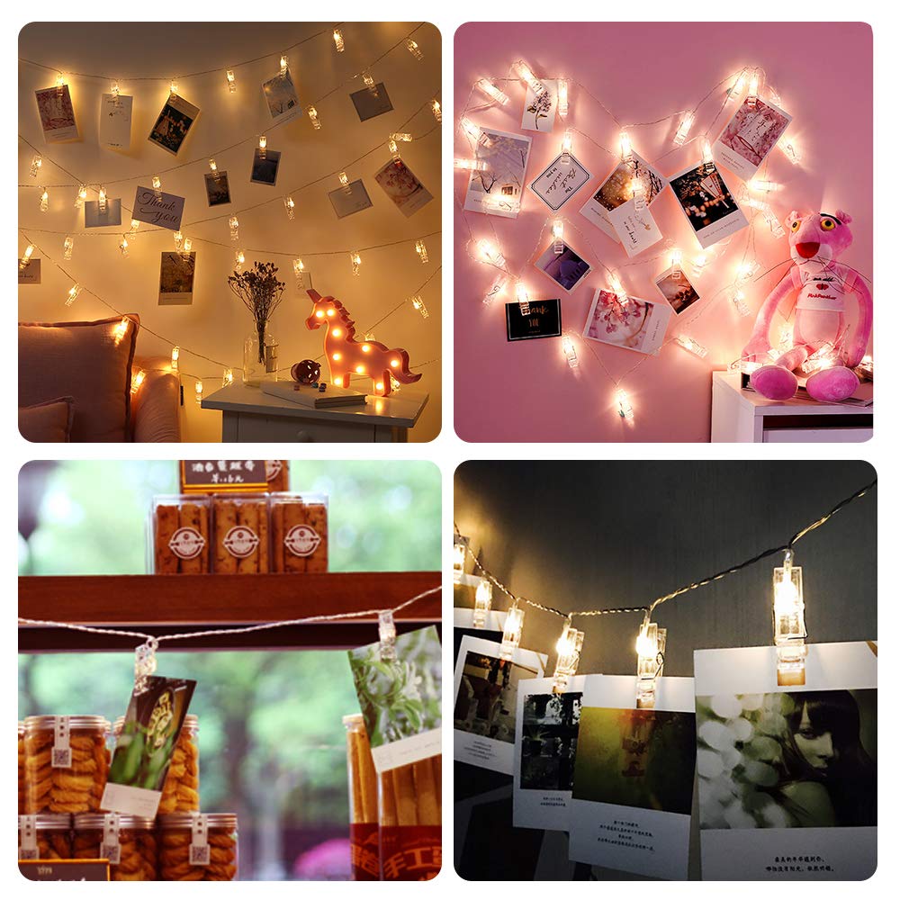 LOBKIN Photo Hanging Clips Schnur, 40 LED Photo Clips Lichterketten 5m Photo String Lights mit Clips, 8 Modi Lichterketten mit Clips für Bilder, mit Remote Timer-Funktion für Fotos, Bilderkarten