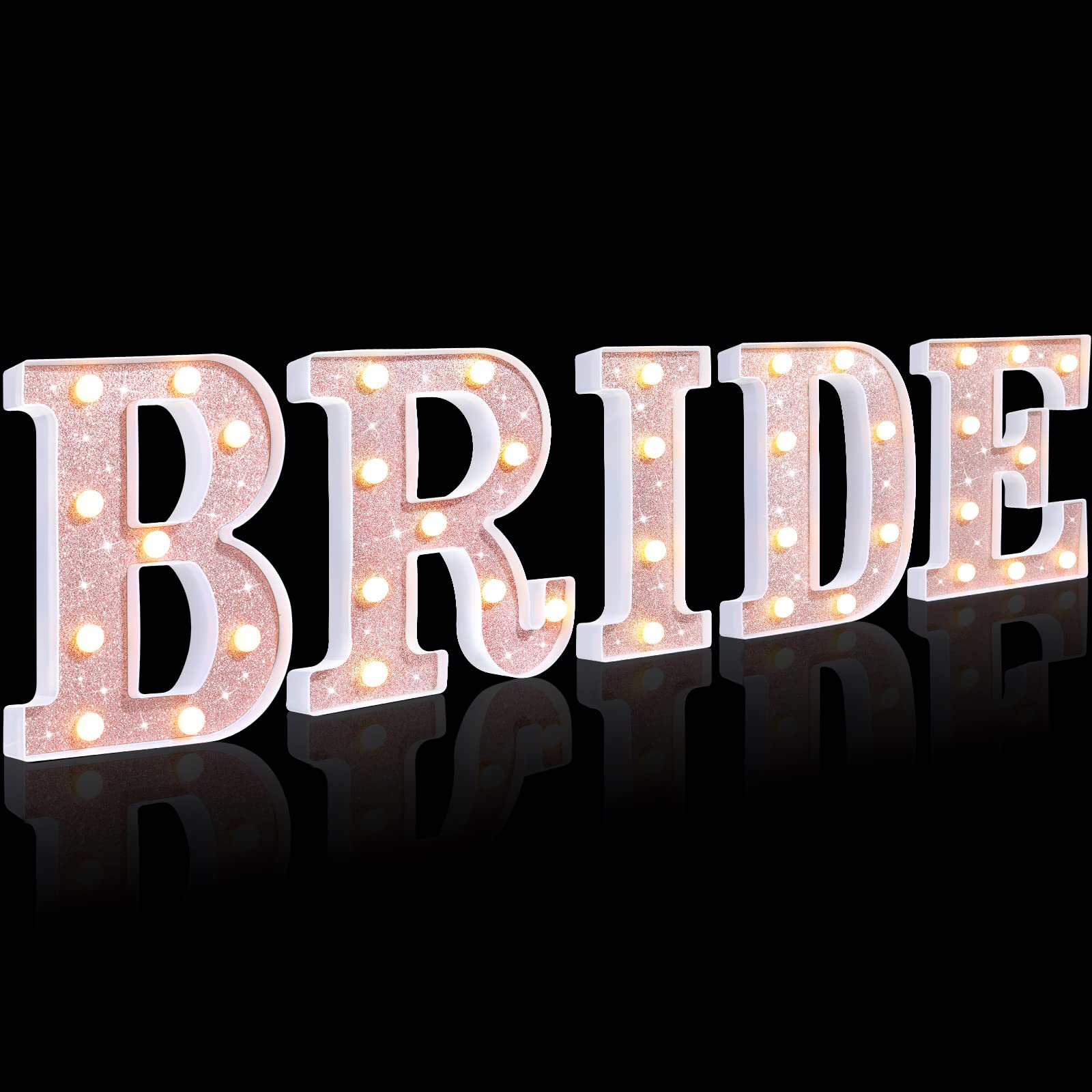 Photo 1 of Riakrum Bachelorette Party Decorations Bride Sign Bride Marquee Letters Lights 8.7 Inch LED Light up for Wedding Party Decor Bridal Shower Backdrop Engagement Gift Night Lamp Wall Art(Rose Gold)