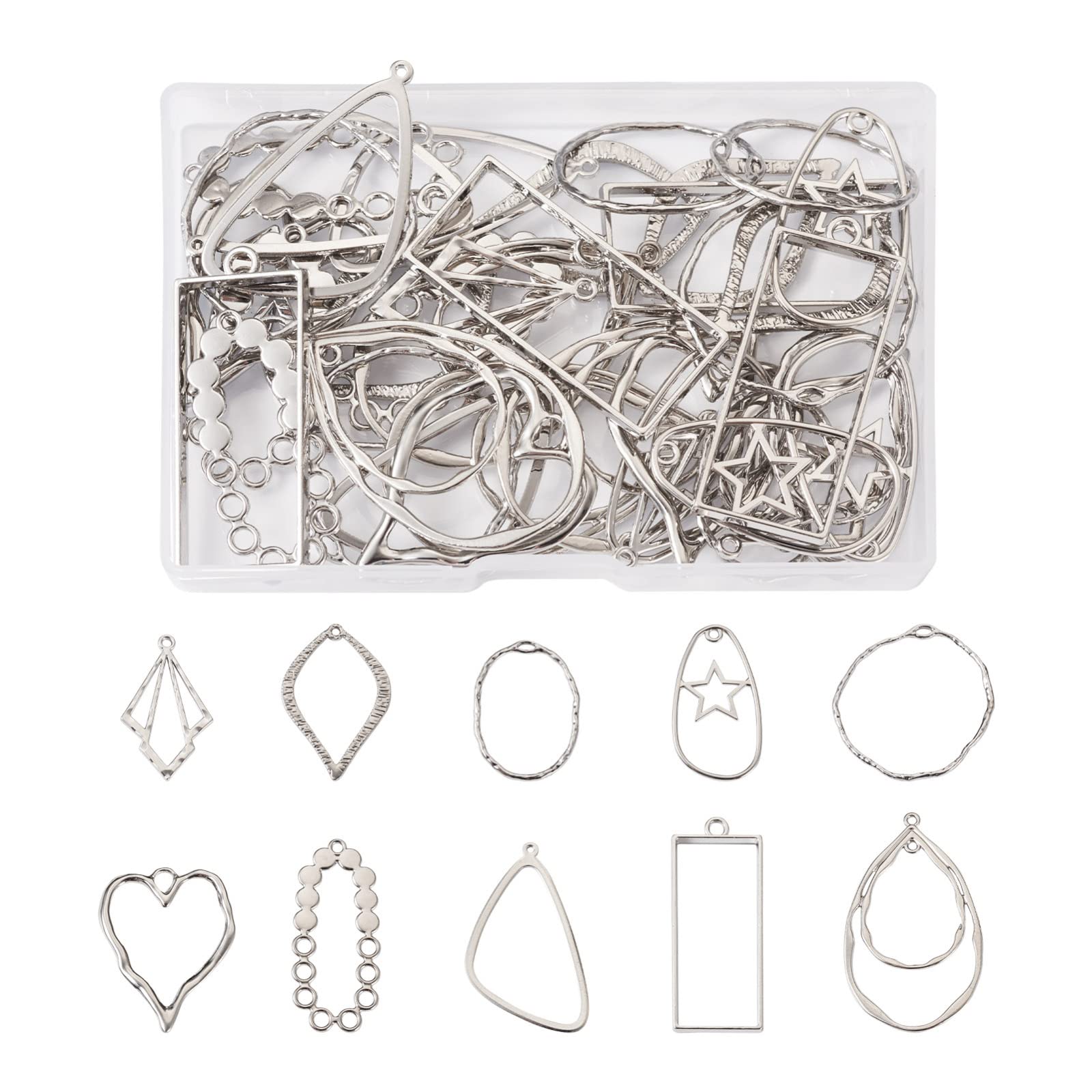 Pandahall 40Pcs Alloy Open Back Bezel Charms Teardrop Oval Geometric Shape Hollow Frame Pendant Blanks Resin Molds for DIY Jewelry Making