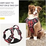 HEELE Reflective Dog Harness with Handle, 2 Metal Rings, Checkered Red, L view 3