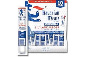 Bavarian Meats Lil' Landjaeger Meat Sticks, Individually Wrapped Smoked Sausage Protein Snacks, Zero Sugar, Great Source of Protein, Gluten Free, Keto Friendly Low Carb Snack, 0.5 Ounce (Pack of 10)