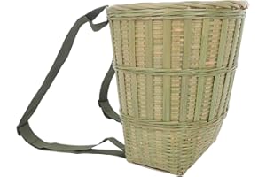 Wakauto Woven Harvest Backpack Basket with Dual Shoulder Straps, Medium Flat Wicker Basket for Fruit