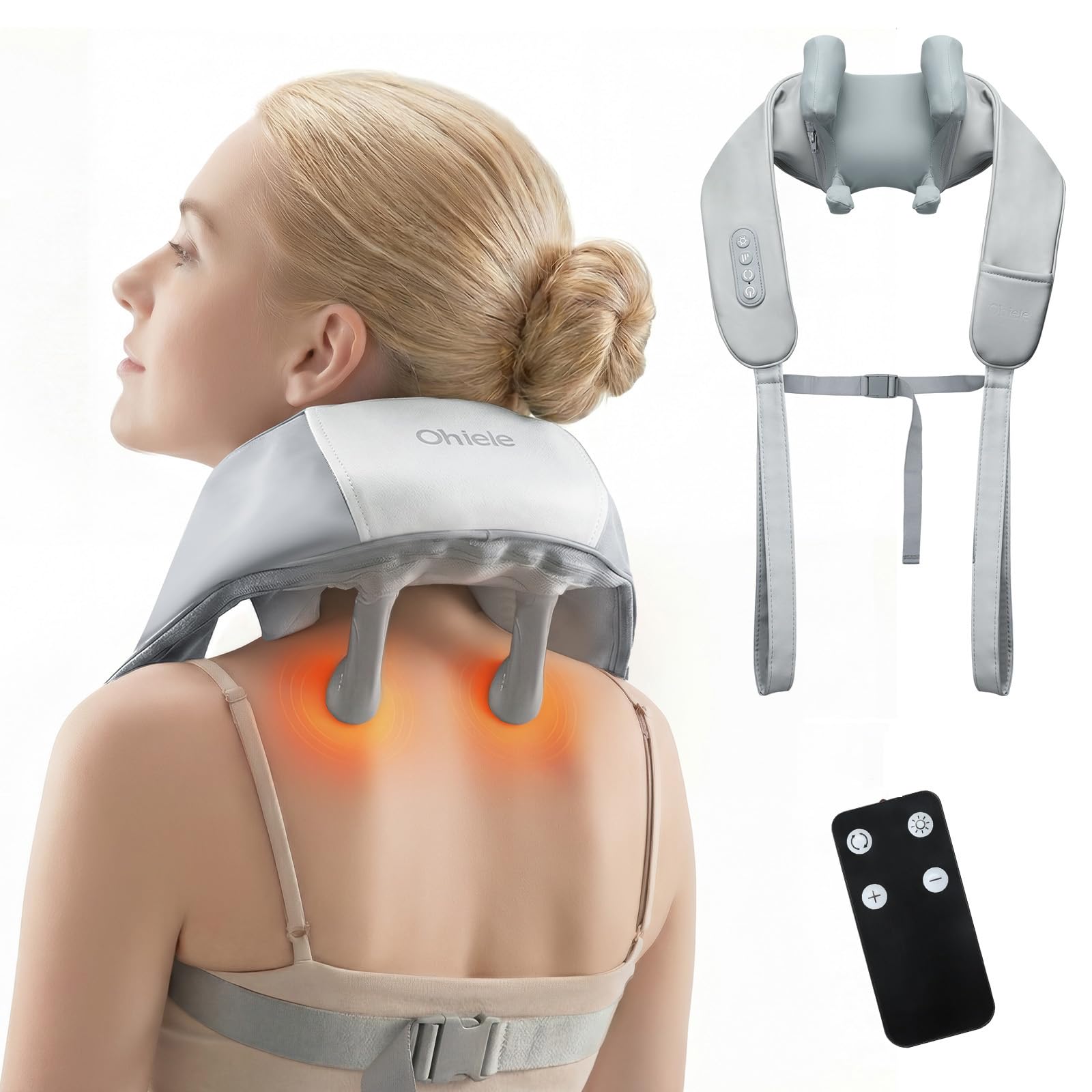 Photo 1 of Ohiele Neck Massager with Heat, Shiatsu Back and Neck Massager for Pain Relief Deep Tissue, 6D Kneading Massager for Neck, Shoulders, Back and Legs, Portable Shoulder Massager Dad Mom(Gray)