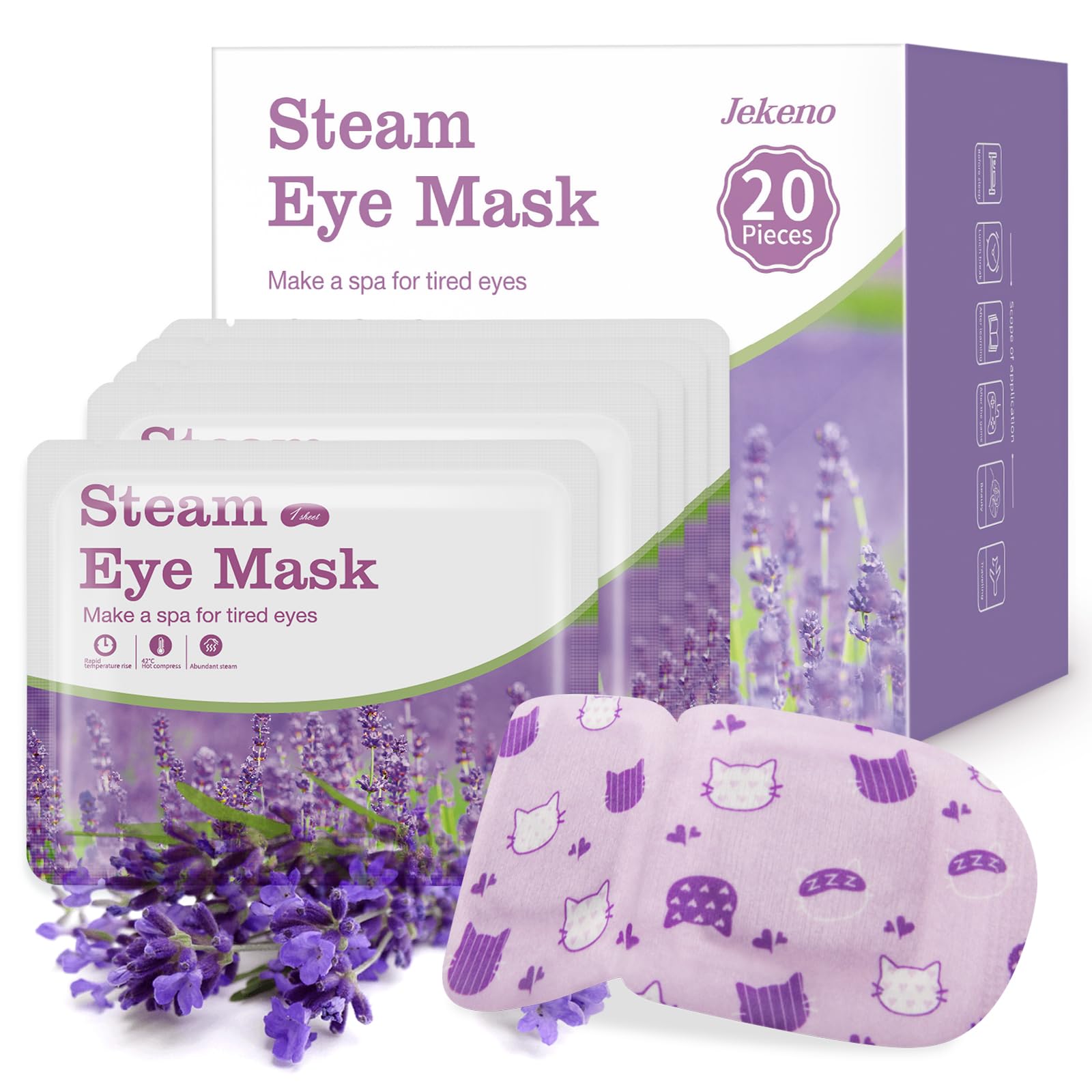 Jekeno Steam Eye Mask, 20 Packs Eye Masks for Dry Eyes, 40-60 Minutes Self Moist Warm Compress Heated Disposable Mask for Sleep, Spa Relaxing Trip Gifts, Travel Essentials for Women Men