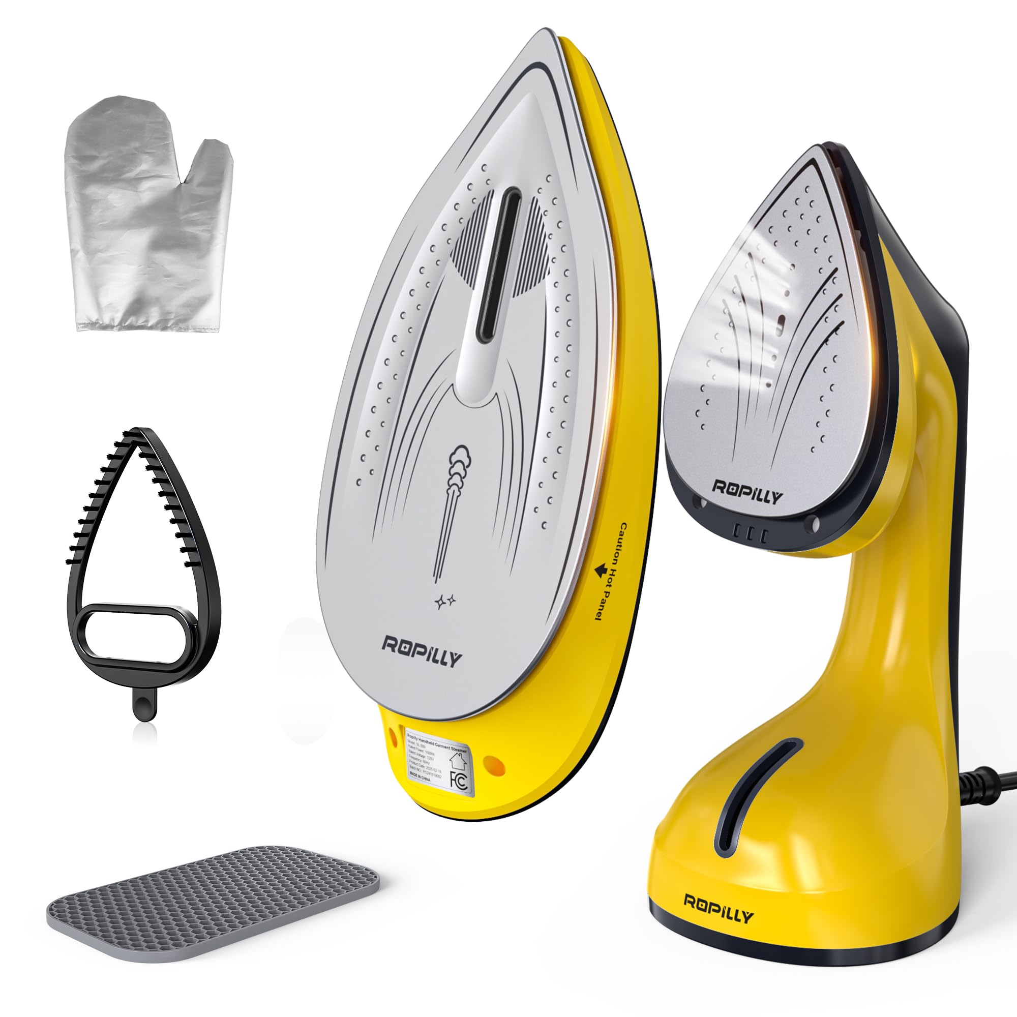 Steamer for Clothes, 1600W 2-in-1 Steamer & Iron with Large Ceramic Plate, Powerful Turbo Steam, Smart Temperature Control, Auto-Off, Wrinkle Remover for All Fabrics (yellow)