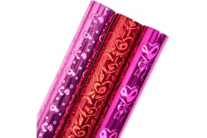 LeZakaa Heart Holographic Pink & Red Wrapping Paper Roll, Light Pink/Red/Rose Red Hearts with Bows for Valentine's Day, Wedding, Anniversary, Mother's Day, Birthday, Mini Roll, 17x 120 inches, 3 Rolls