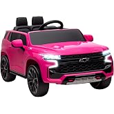Aosom Licensed Chevrolet Tahoe Ride On Car Parent Remote Control Pink | 12V 7AH Battery Power Ride On Toy, LED Lights, Music, 4 Wheeler Suspension, 3 Speeds, Kids Electric Vehicle, Aged 3+