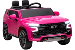 Aosom Licensed Chevrolet Tahoe Ride On Car, 12V 7AH Battery Power Ride On Toy with Parent Remote Control, LED Lights, Music, 4 Wheeler Suspension, 3 Speeds, Kids Electric Vehicle for Aged 3+, Pink