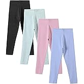 Chicduo 4 Pack Girls Cotton Leggings Stretchy Yoga Pants Kids Soft Full Length Solid Leggings