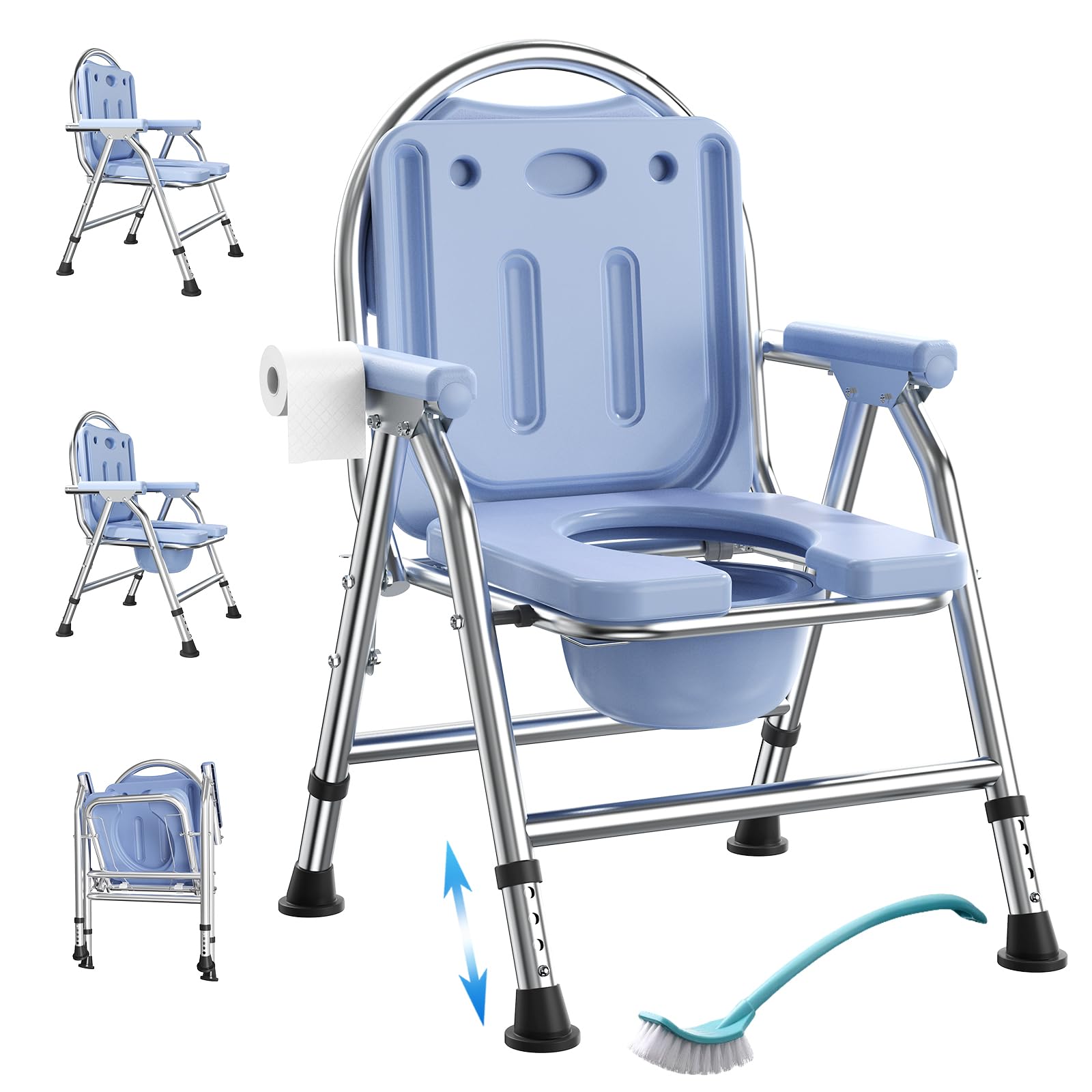 Photo 1 of 4 in 1 Folding Bedside Commode Chair for Elderly with Arms and Back,Adjustable Height Raised Toilet Seat with Handles,Adults Potty Chair for Seniors,Disabled,Holds Up to 350 lbs (ABS Plastic Seat)