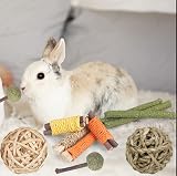 YIXUND 18Pcs Natural Timothy Hay Sticks Rabbit Toy Set for Teeth Care view 6