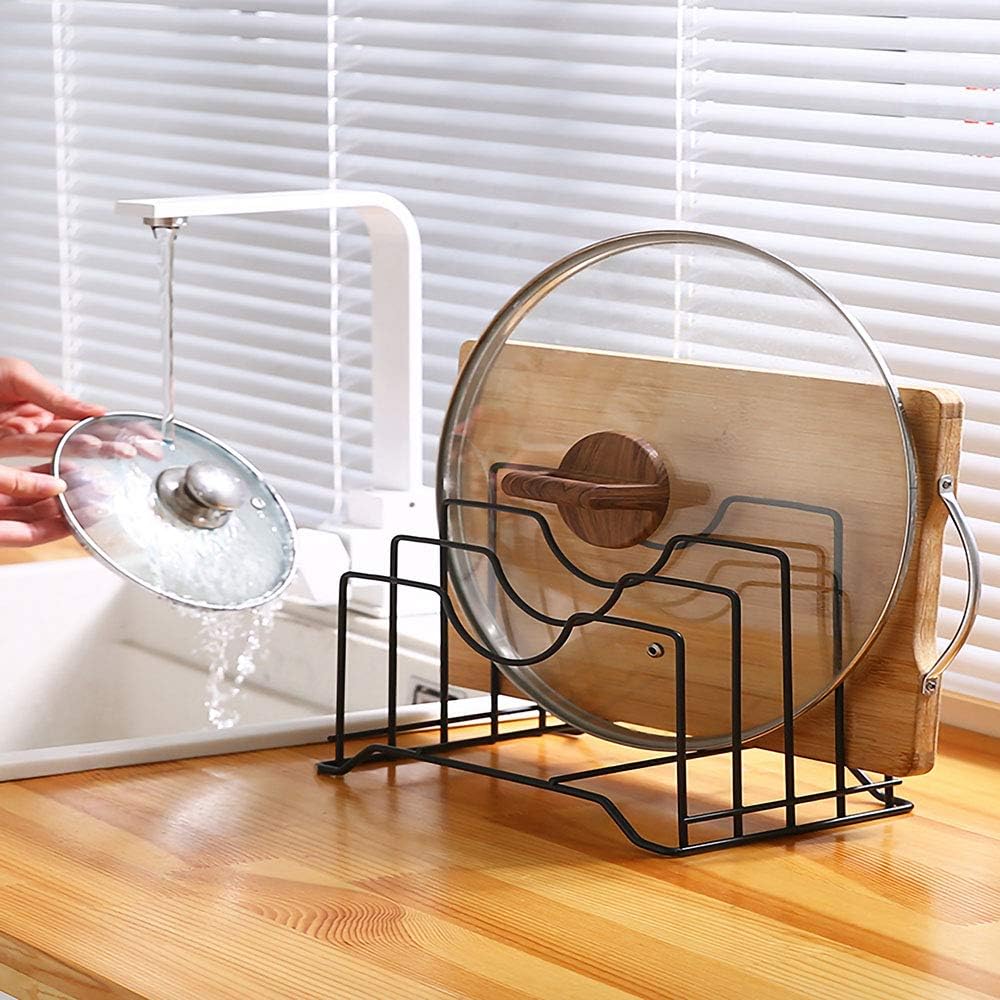 Cutting Board Holder Pot Lid Organizer Rack can hold up to 1.18 inches thick Cutting Board, Bakeware, Baking Tray, Pan, Lid and Book (Black) -