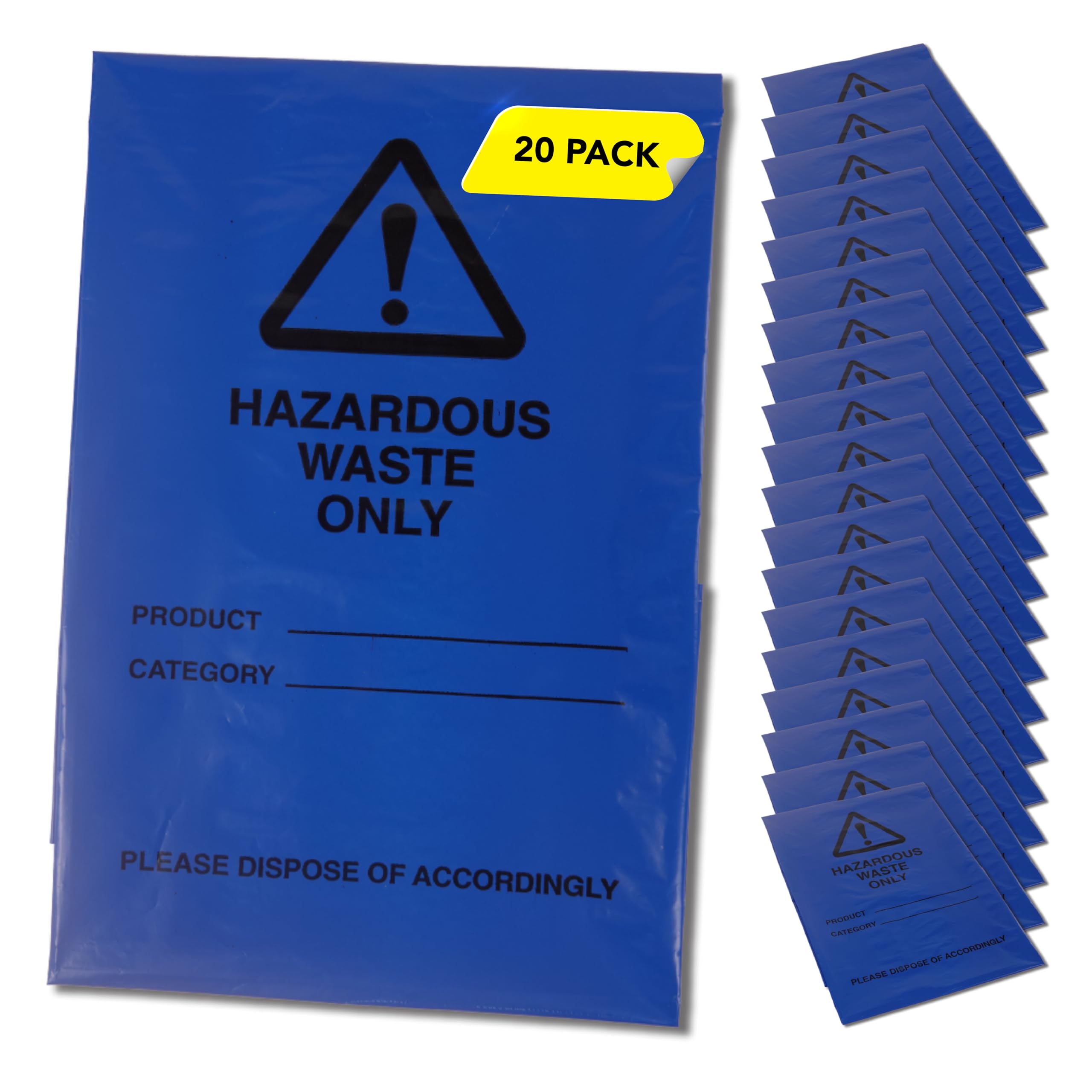 Hazardous Waste Bags - Blue - Pollution Control, Dangerous Waste Disposal, Clear and Easy to Identify, Hard Wearing, Domestic & Commercial Use, High Strength, Quality Sack (20)