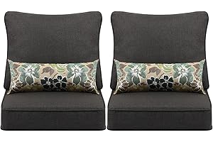 Aoodor 24'' x 24'' Outdoor Deep Seat Chair Cushion Set，Olefin Fabric Slipcover and Sponge Foam- Charcoal (Set of 2 Seats, 2 Backs, 2 Pillows)