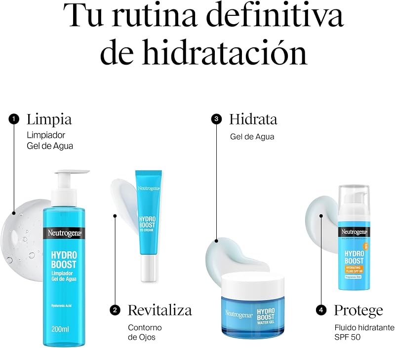 Neutrogena hydro boost fluido hidratante fps 50 (1 x 50 ml), hidratante facial fluido diário fps 50 com ácido hialurônico e 2% de niacinamida, proteção solar de amplo espectro