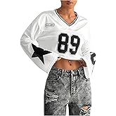 Milumia Women's Jersey Shirts Y2k Number Print Long Bell Sleeve Crop Tops Football Jersey