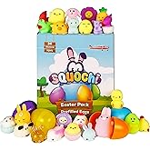 SQUOCHI Easter Mochi Squishy Toys 36pcs | Prefilled Eggs with Mini Squishy Toys | Easter Shapes | Basket Fillers, Party Favors, Fidget, Stress Relief, Classroom Prizes, Goodie Bags, Easter Egg Hunt