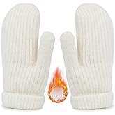 Winter Warm Knitted Mittens for Women - Cold Weather Stretch Thick Faux Fleece Gloves