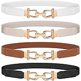 WERFORU Women Skinny Belt for Dresses Retro Stretch Waist Belt with Gold Buckle Set of 4
