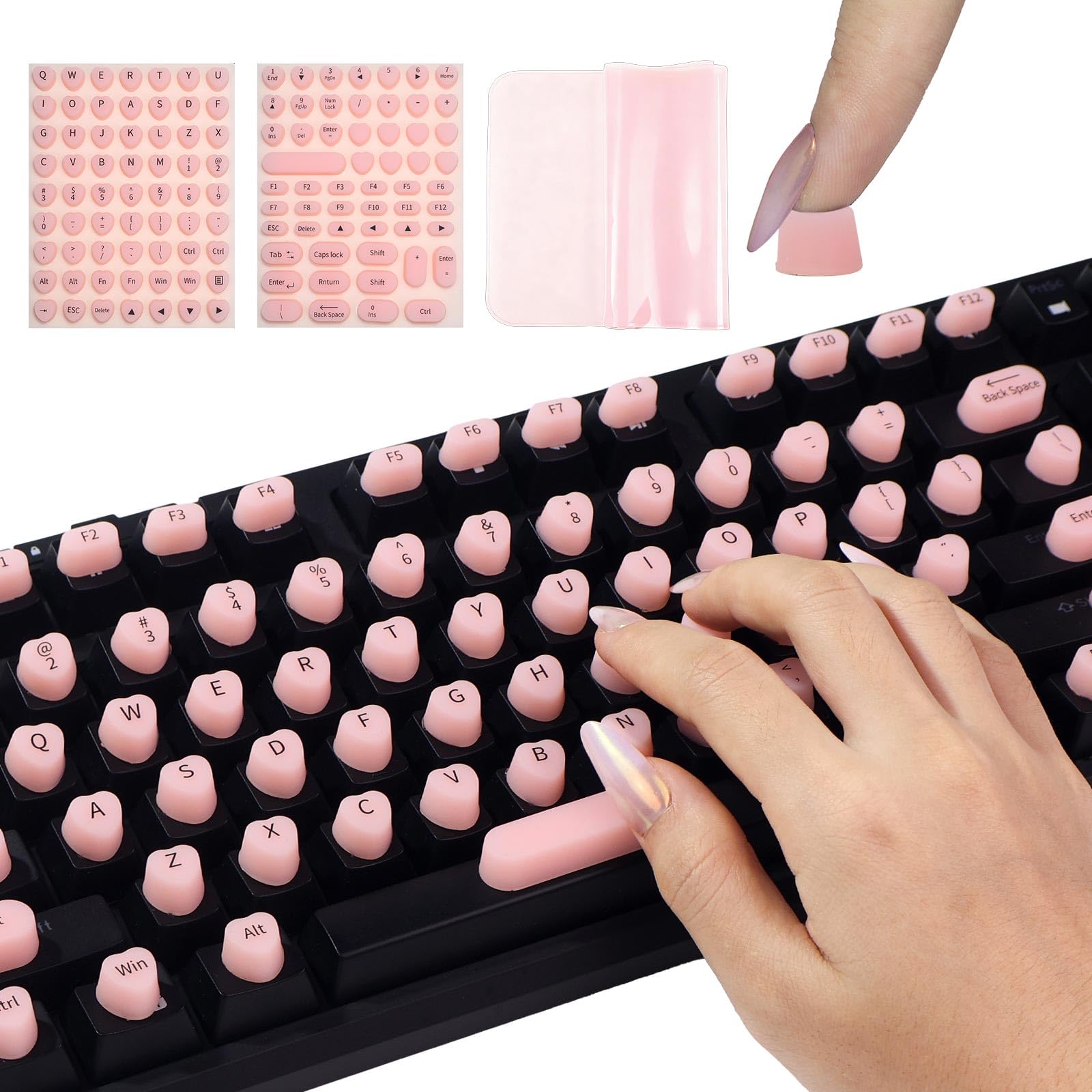 Photo 1 of 119PCS RaisedTip Keyboard Stickers for Long Nails with Letters: Adhesive Typing Bubbles for Women,Office &Gaming Girls Accessories Gift(Pink,119PCS)