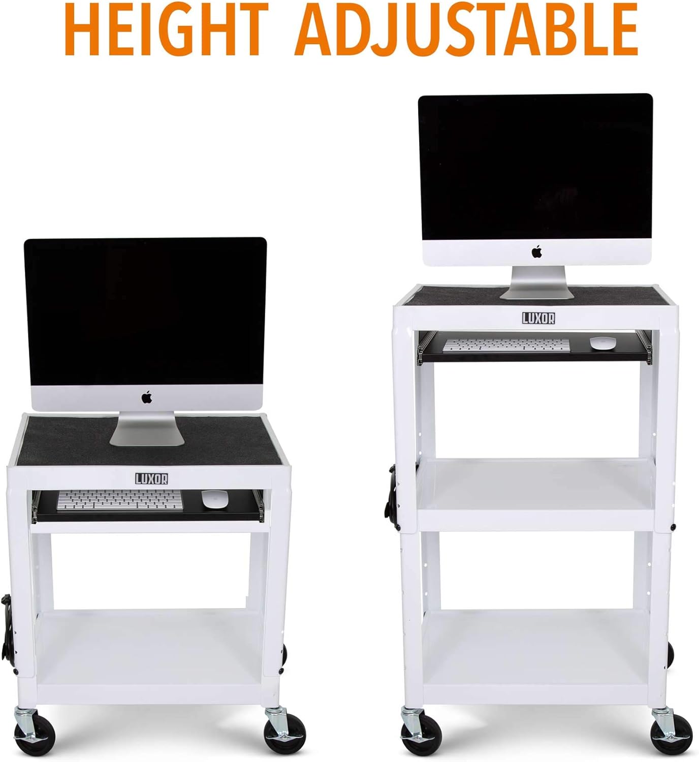 Line Leader White AV Cart | Height Adjustable Top Shelf & Pullout Keyboard Tray | Includes 15 ft Power Cord & Cord Management | Great for Modern Classroom or Workspace (42in x 24in x 18in / White) : Office Products