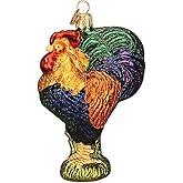 Old World Christmas Heirloom Rooster Glass Blown Ornament for Christmas Tree, Handcrafted Holiday Decoration, Farm Animal Collection