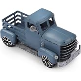 Fleecy day Blue Truck Decor Metal Small Cute Farm Car Decor Vintage Tree Flowers Handcrafted Decor Blue Metal Car Gift Boxes Pickup Truck Model
