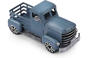 Fleecy day Blue Truck Decor Metal Small Cute Farm Car Decor Vintage Tree Flowers Handcrafted Decor Blue Metal Car Gift Boxes Pickup Truck Model
