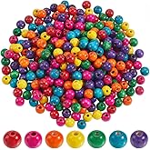 PONABEADIY 1 Box 300PCS Christmas Wood Beads Large Holes Red Pink Orange Yellow Blue Assorted Natural Dyed Wooden Spacer Loose Hair Bead Bulk for Jewelry Making Necklace Bracelet DIY Craft Supply